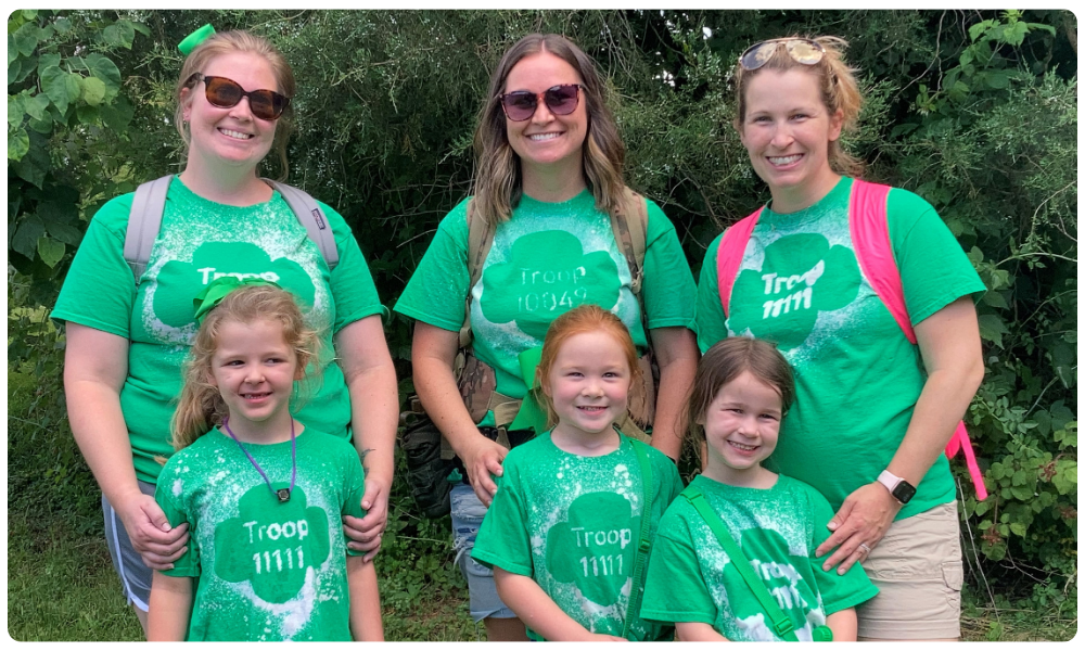 girls and their moms ready for family camp